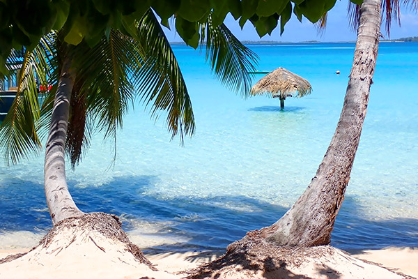 plage parasol dans le lagon